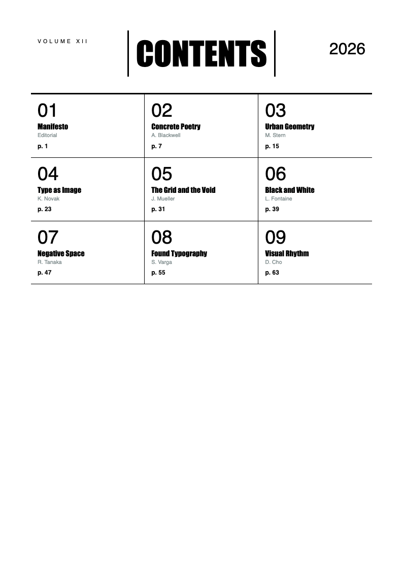 Monochrome stark book table of contents